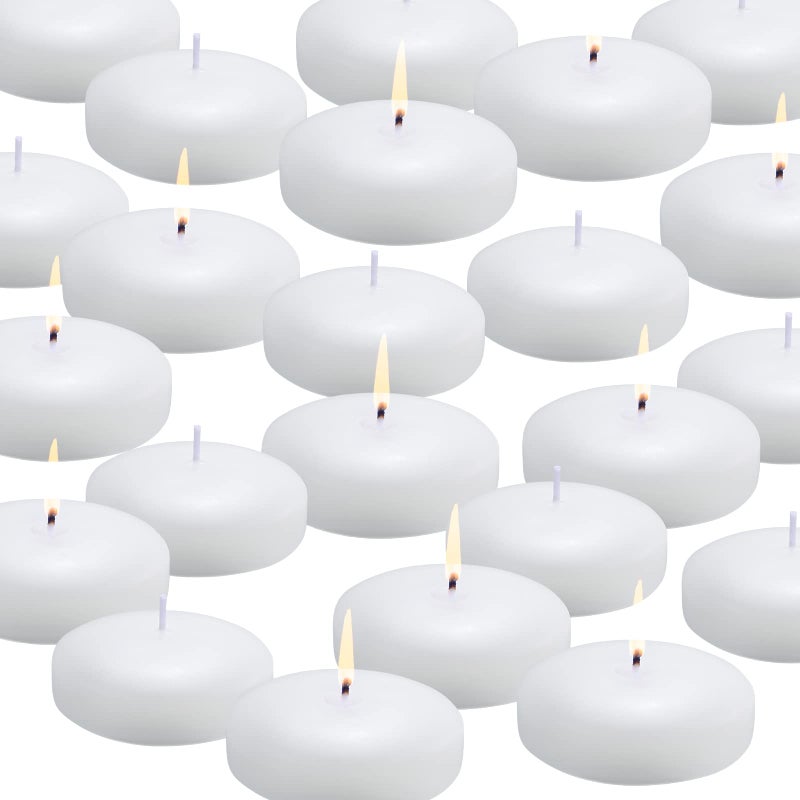 flamecan 24 Pack Floating Candles  3  White Unscented Dripless Wax Burning Candles  for Cylinder Vases  Weddings  Party and Holiday - Image 1